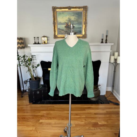 Vintage 60s 70s Jantzen Tumblespun green v-neck sweater, size M - Picture 2 of 6